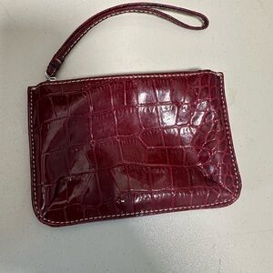 Elegant Burgundy Crocodile-Embossed Wristlet